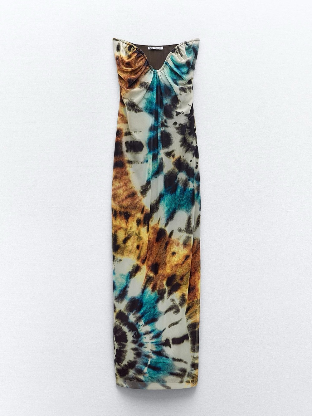 Zara Multicolor Abstract Pleated Tunic - Teal, Black, Brown, Cream